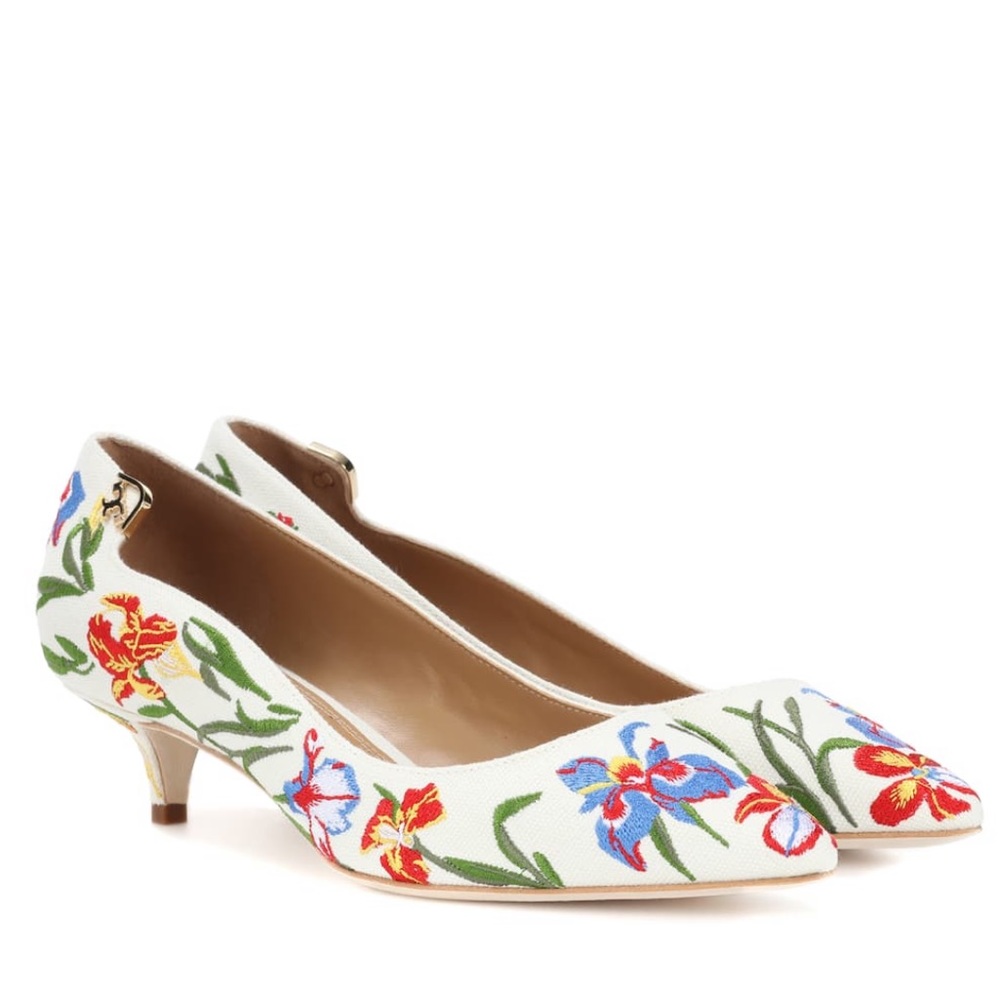 TORY BURCH ELIZABETH FLORAL-EMBROIDERED PUMPS IN PAINTED IRIS